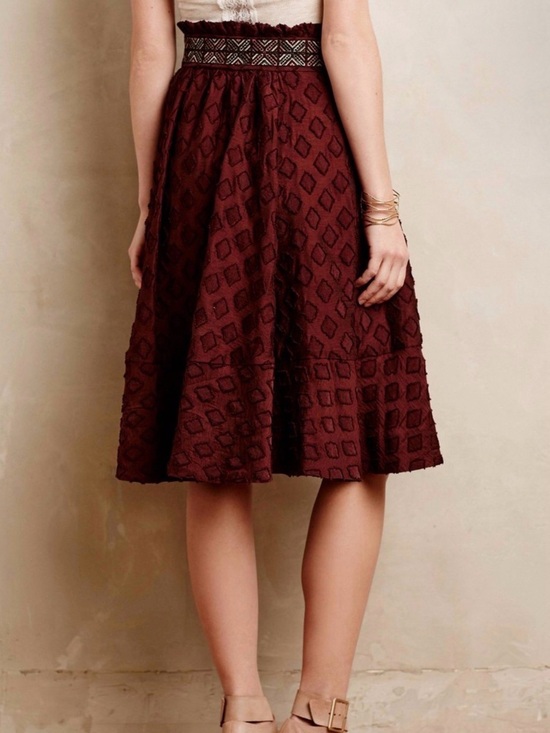 Maeve Dresses & Skirts - Maeve : Anthropologie Textured Midi Skirt in Deep Burgundy